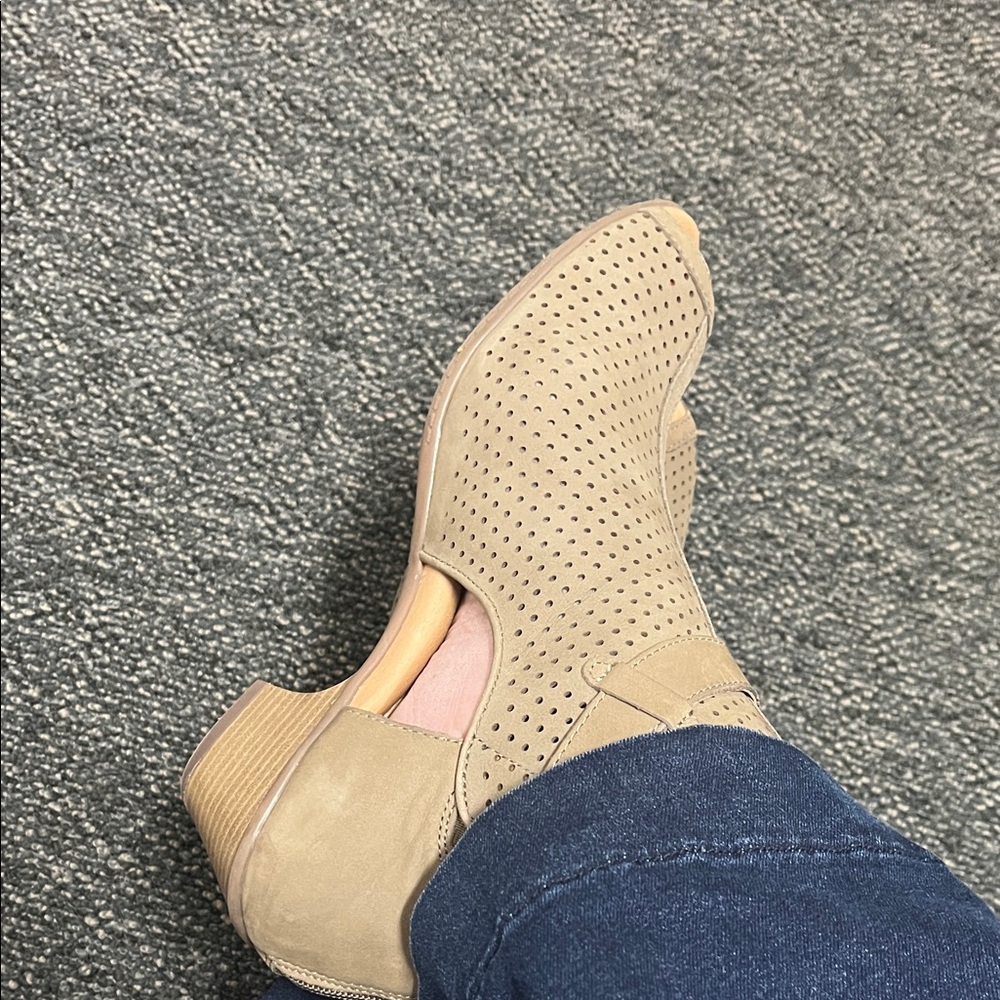 Earth Beige Perforated Ankle Booties